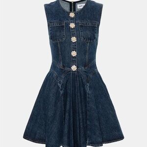 Self-Portrait Dark Blue Denim Dress with Floral Buttons